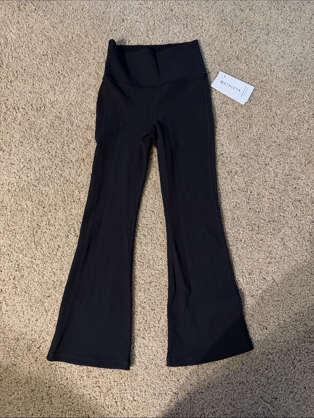 Athleta Black Ribbed Flare Leggings - Picture 2 of 5